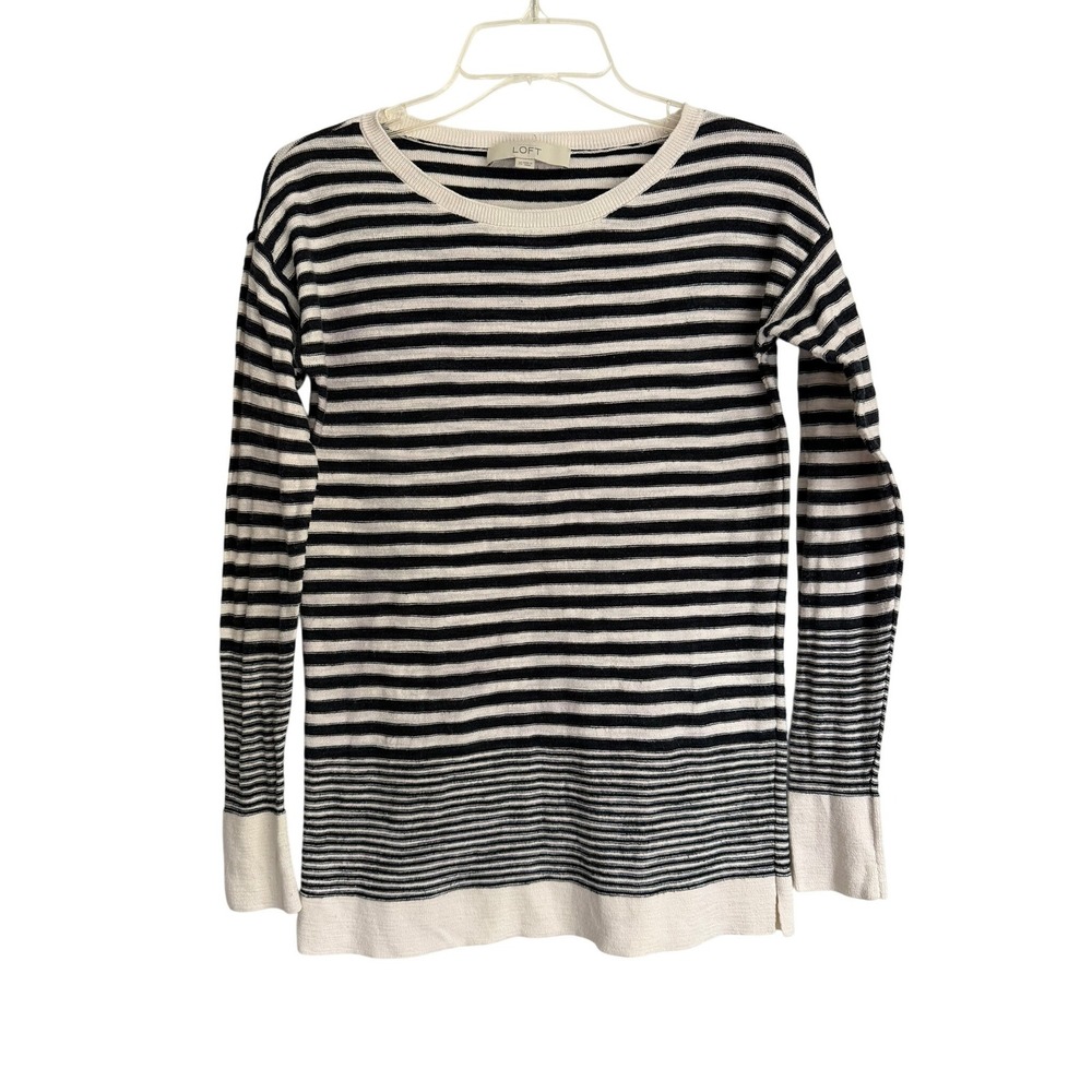 Ann Taylor LOFT Striped Long Sleeve Crew Neck Sweater Navy Cream XS 420812